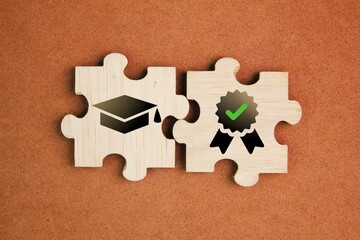 jigsaw puzzle with certification. qualifications, certificates and graduate icons. the concept of...