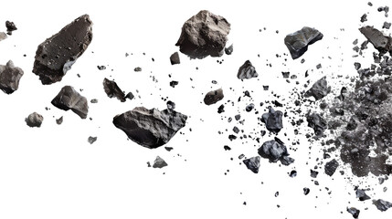 Cluster of Asteroids Floating in Space isolated on transparent white background, clipping path