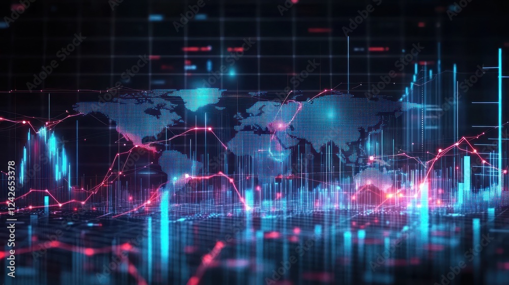 Poster abstract data visualization with world map and graphs
