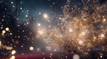 Obraz premium Sparkling Winter Tree Night Scene Glowing Lights