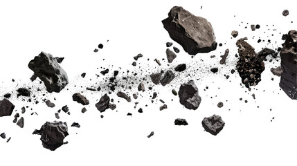 Cluster of Asteroids Floating in Space isolated on transparent white background, clipping path