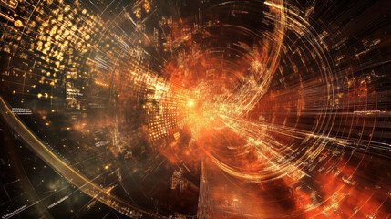 Obraz premium Abstract digital art showcasing flow of information with vibrant colors and dynamic patterns, creating sense of energy and movement