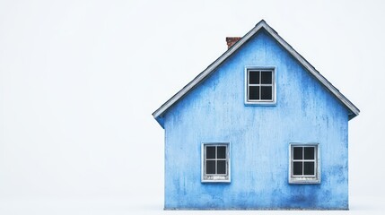 A single-story house wall in soft pastel blue with a smooth plaster finish, captured from a straight-on front view, isolated on a white background