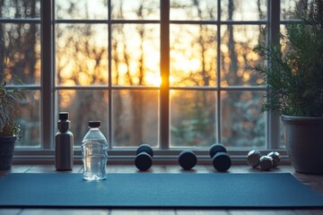 Naklejka premium Sunlit fitness center with modern equipment