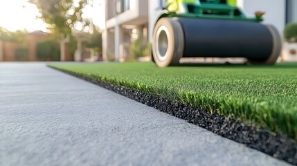 Modern Home Backyard Artificial Turf Installation Landscape Design