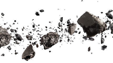 Cluster of Asteroids Floating in Space isolated on transparent white background, clipping path