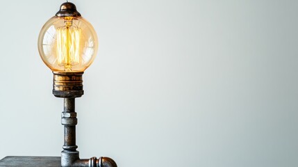 A stylish industrial table lamp with an exposed Edison bulb and a rustic metal pipe base, photographed