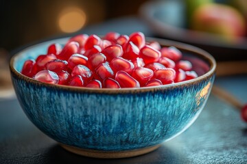 Bowl of red berries on wooden table