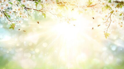 Fototapeta premium Spring Blossoms Sunlight Bees Vibrant Nature Scene