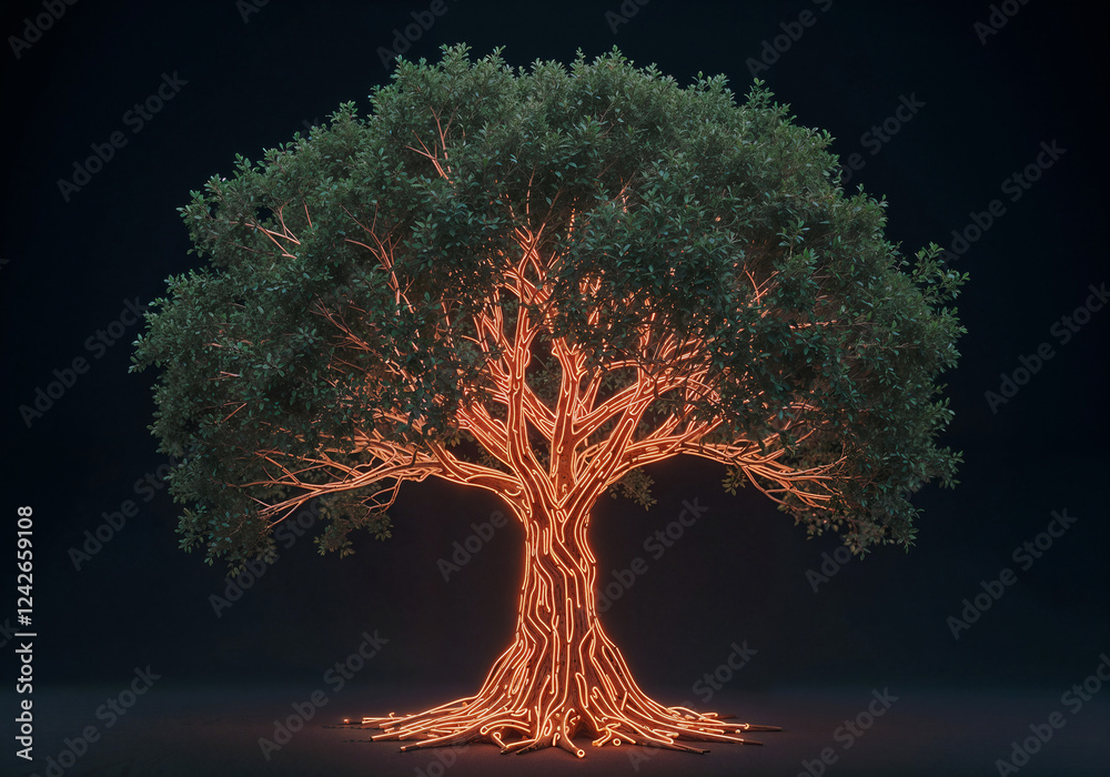 Poster digital tree with circuit lines . generative ai