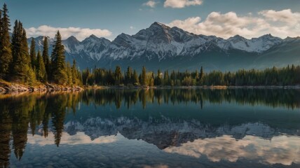Serene Mountain Lake Reflection at Dawn