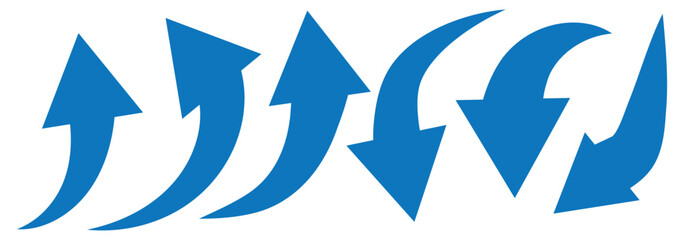 blue flat curved arrow icon sheet. diffrent arrow indicators symbols isolated vector illustration