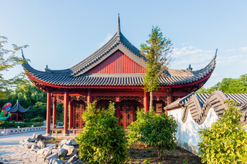 China traditional architecture, and garden at Botanical gardens, Montreal Canada  