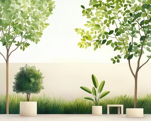 Obraz premium Lush Greenery in Minimalist Garden Design