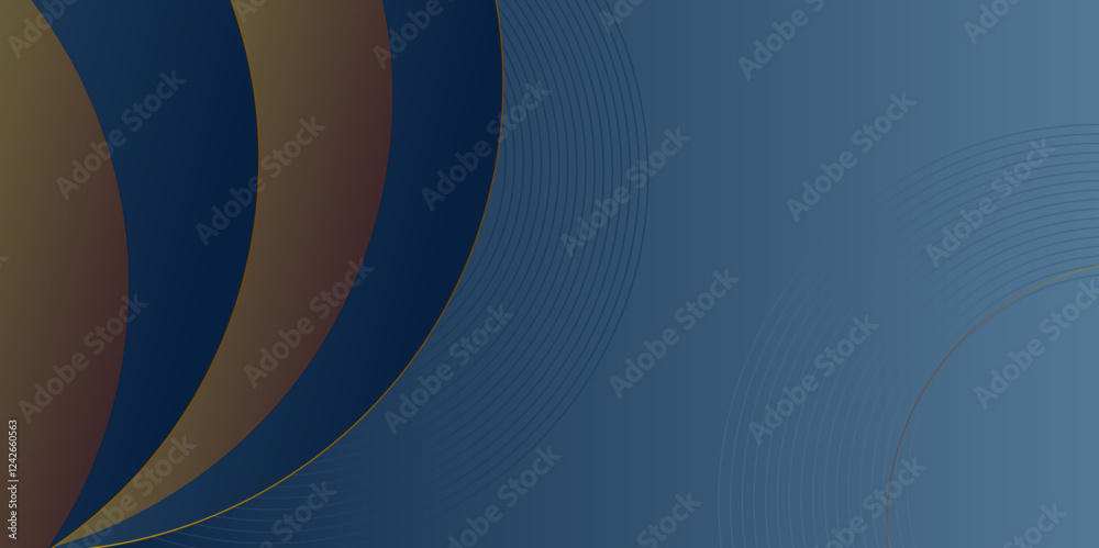 Poster modern abstract gradian background with transparent layers circle shape blue and golden color techno