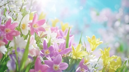 Obraz premium Springtime Bloom Pastel Flowers in Sunny Meadow