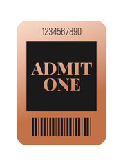 Vertical bronze admit one template. Cinema, theater, casino, concert, opera, ballet, performance copper design. Vector illustration on white background