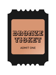 Vertical bronze ticket template. Cinema, theater, casino, concert, opera, ballet, performance copper design. Admit one. Vector illustration on white background