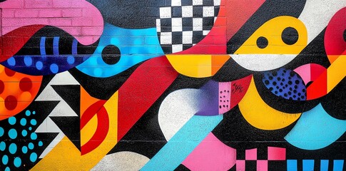 Vibrant Geometric Street Art: A Colorful Abstract Mural