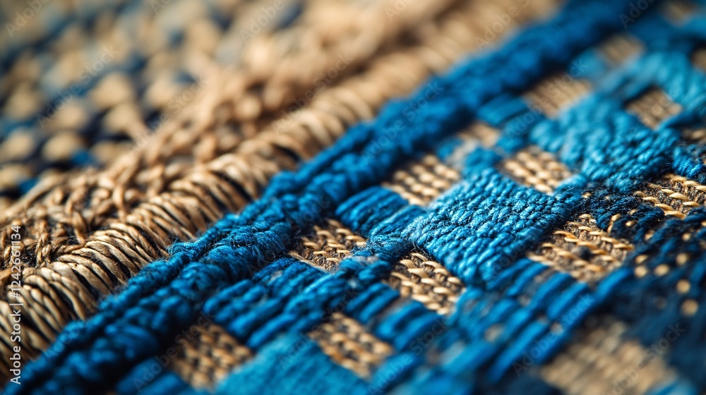 Poster blue and beige fabric texture creating a stunning pattern, ideal for backgrounds and artistic endeav