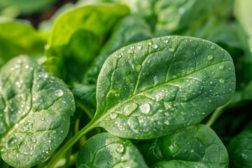 Fresh spinach leaves in bright natural light
