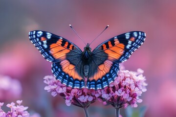 Fototapeta premium Butterfly perched on vibrant pink flowers