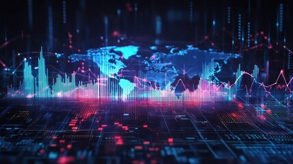 Obraz premium Digital World Map with Data Visualization and Graphs