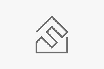 Line art letter F and home logo
