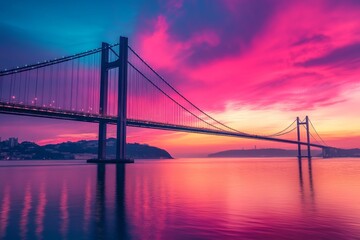 Silhouette of bridge during vibrant sunset