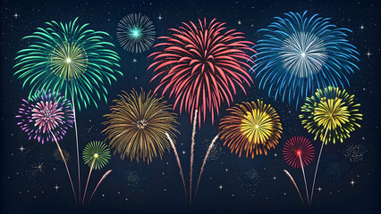 Fototapeta premium Colorful fireworks exploding in dark night sky
