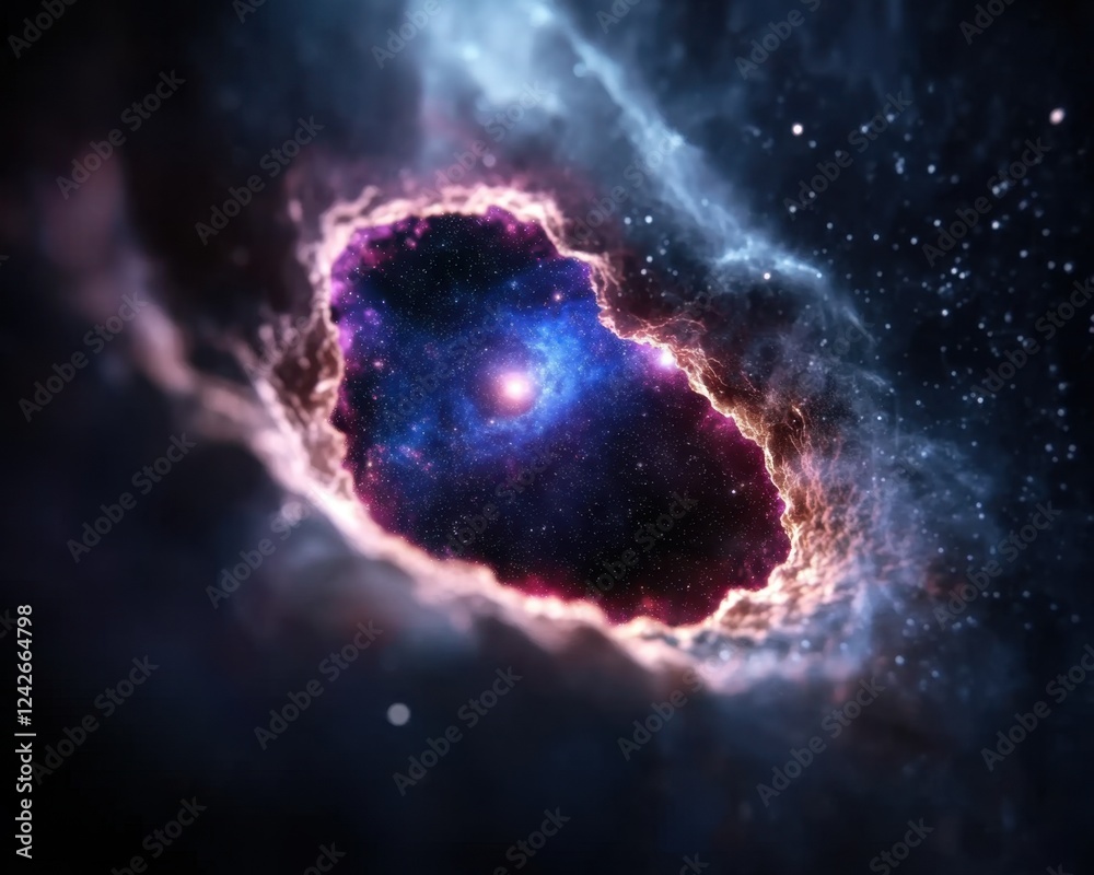 Poster Vibrant Cosmic Nebula Surrounded by Stars and Dark Space Background