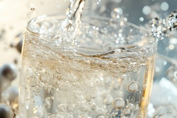 Refreshing sparkling water pouring into a glass