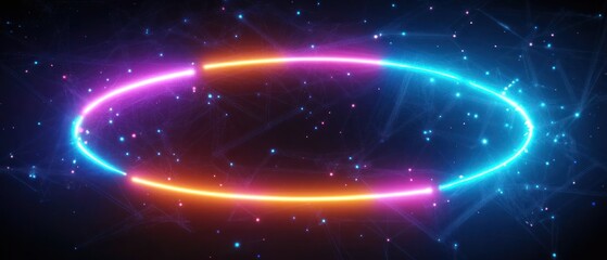 Obraz premium Vibrant Neon Circular Design with Starry Background Effects