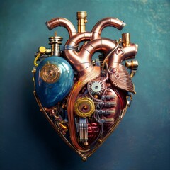 Fototapeta premium Steampunk Anatomical Heart – Mechanical and Organic Fusion in Artistic Design