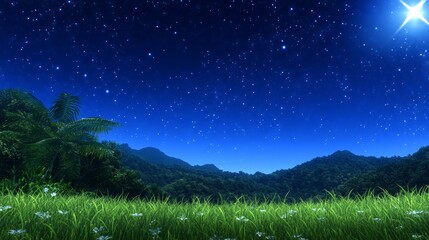 Starlit Night Tropical Paradise Landscape