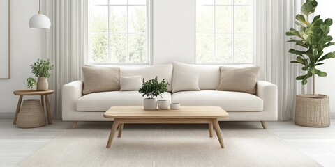 Fototapeta premium Modern Minimalist Living Room Interior Design