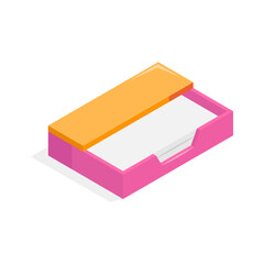 A vibrant isometric icon of a card holder, suitable for business cards or notes