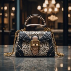 Designer handbag collection showcase – (Chic boutique background)