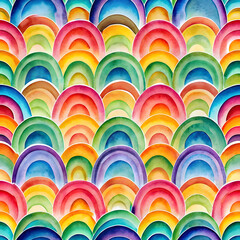 Seamless Watercolor Doodle Rainbow Pattern. Perfect for: Pride events, children's themes, joyful branding