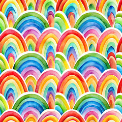 Obraz premium Seamless Watercolor Doodle Rainbow Pattern. Perfect for: Pride events, children's themes, joyful branding