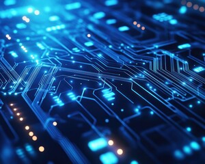 Obraz premium Glowing Circuit Board, Technology, Data Flow, Abstract Background, Tech Illustration