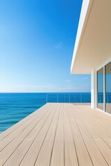 Modern Oceanfront Deck with Blue Sky View