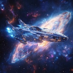 Futuristic Spaceship Soaring Through A Cosmic Nebula