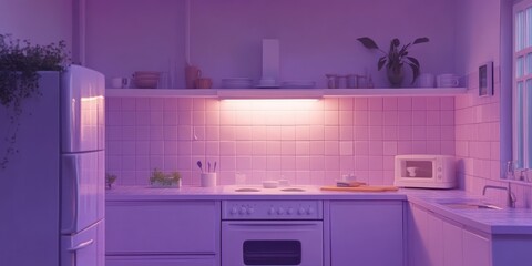 Lavender Kitchen Evening Ambiance Serene Cooking Space