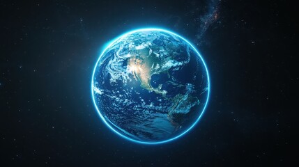 Glowing Blue Energy View of Earth from Satellite Perspective