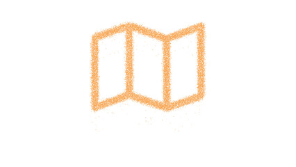 Icon map is made of yellow grains of sand. Some grains of sand fall down. Transparent background. Black