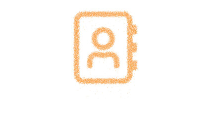 Icon Address book is made of yellow grains of sand. Some grains of sand fall down. Transparent background. Black