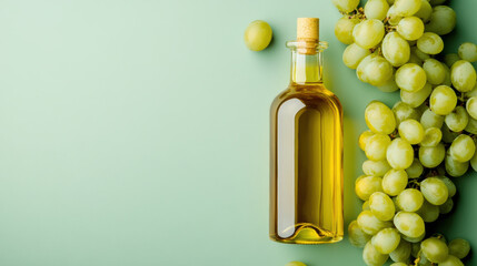 Obraz premium minimalist composition featuring bottle of grape seed oil alongside fresh green grapes, creating refreshing and vibrant aesthetic