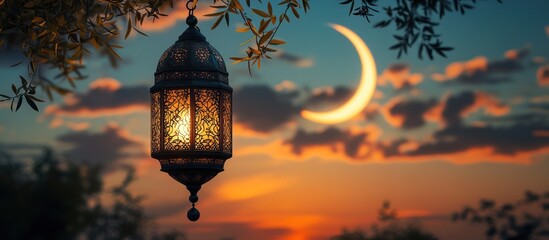 Ramadan lantern sunset crescent moon