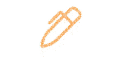 Icon pen is made of yellow grains of sand. Some grains of sand fall down. Transparent background. Black